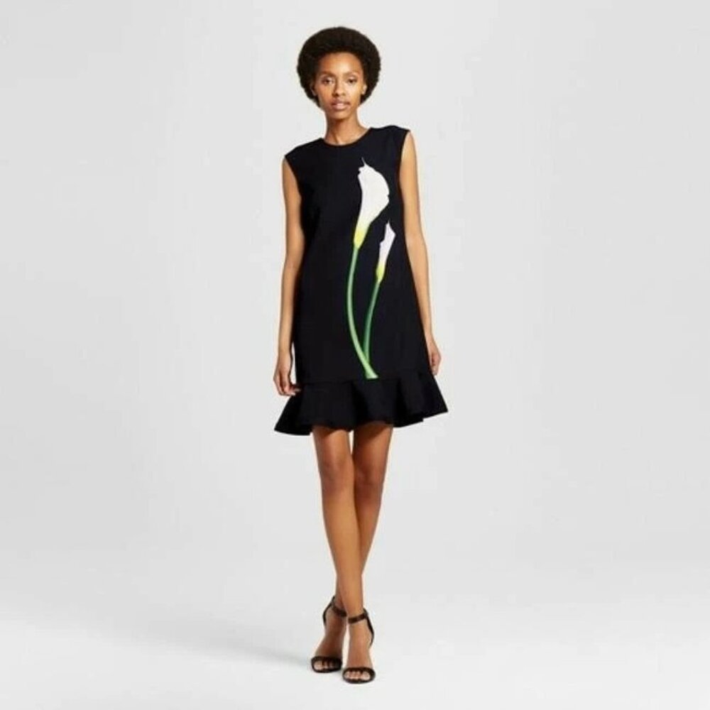 Victoria Beckham for Target Black Calla Lily Satin Ruffle Hem Dress | Size XS